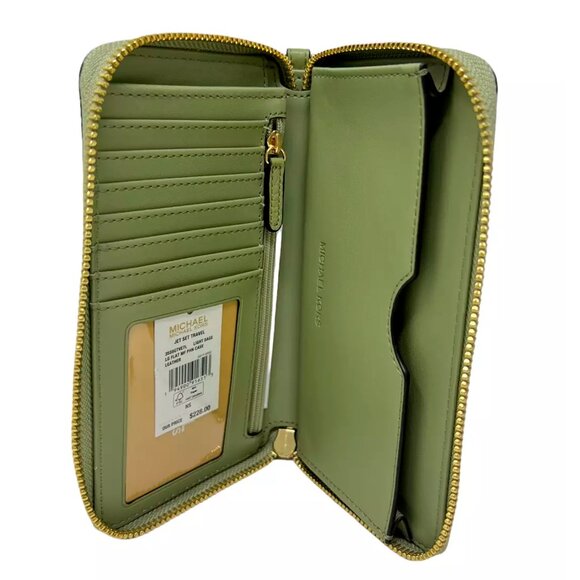 S Michael Kors Jet Set Travel Phone Case Wallet Wristlet Army Green Leather - Picture 6 of 7